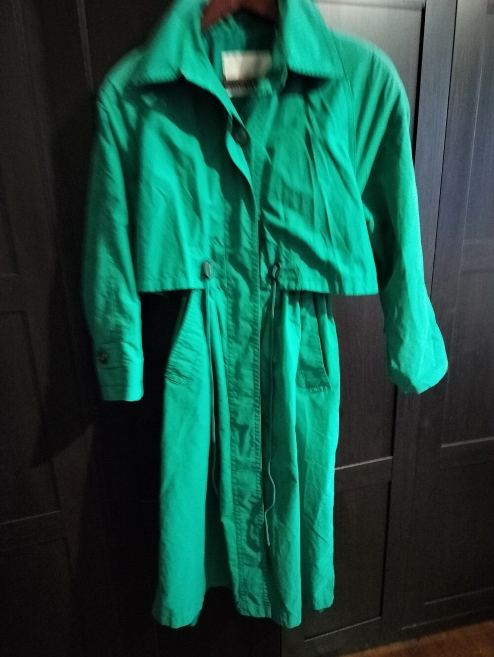 Mint Rare Vintage London Fog Green Trench Coat Cinch Waist - XS Petite/Small - Picture 2 of 8